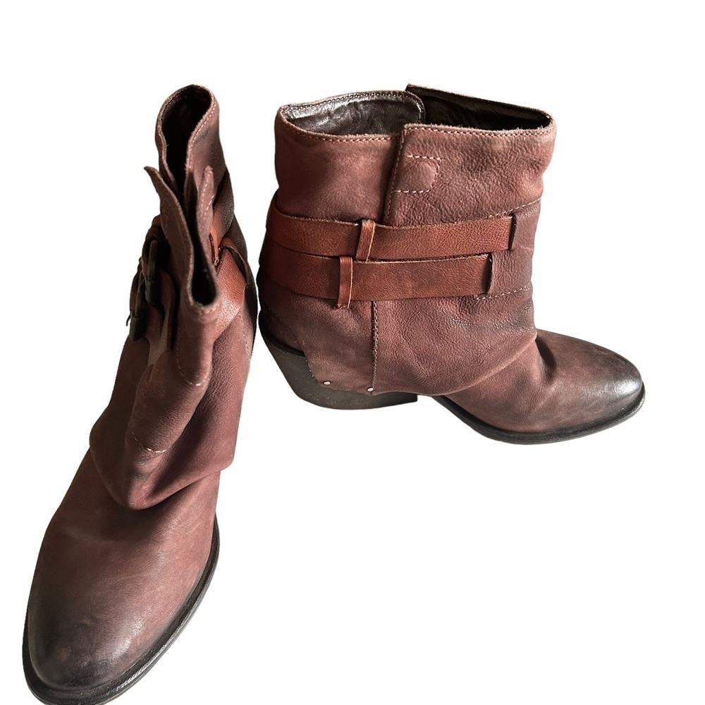 Sheridan Mia Brown Block Heel Nubuck Leather Buckle Womens Ankle Bootie Size 8 - Picture 3 of 10